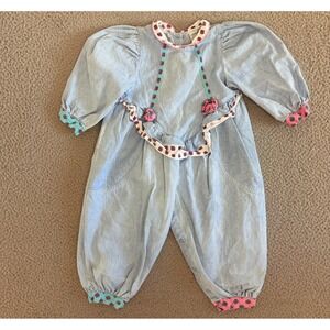 Vintage 90s Bubbler Girls 24 Months Clown Core Ruffle Pockets Snaps 90s